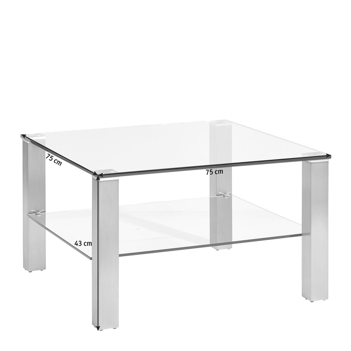 DOHÁNYZÓASZTAL fém, Üveg 75/75/43 cm   - ezüstszínű/átlátszó, Design, Üveg/fém (75/75/43cm) - Novel
