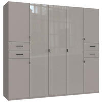 KLEIDERSCHRANK 225/208/58 cm,  in Sahara, 7 Tür(en)  - Schwarz/Sahara, KONVENTIONELL, Glas/Holzwerkstoff (225/208/58cm) - Boxxx