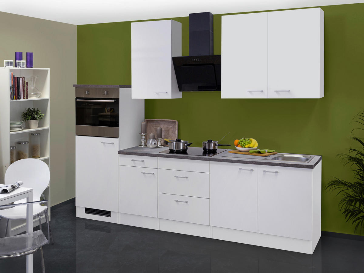 KÜCHENBLOCK 270 cm   in Weiß  - Graubraun/Alufarben, KONVENTIONELL, Holzwerkstoff/Kunststoff (270cm) - FlexWell