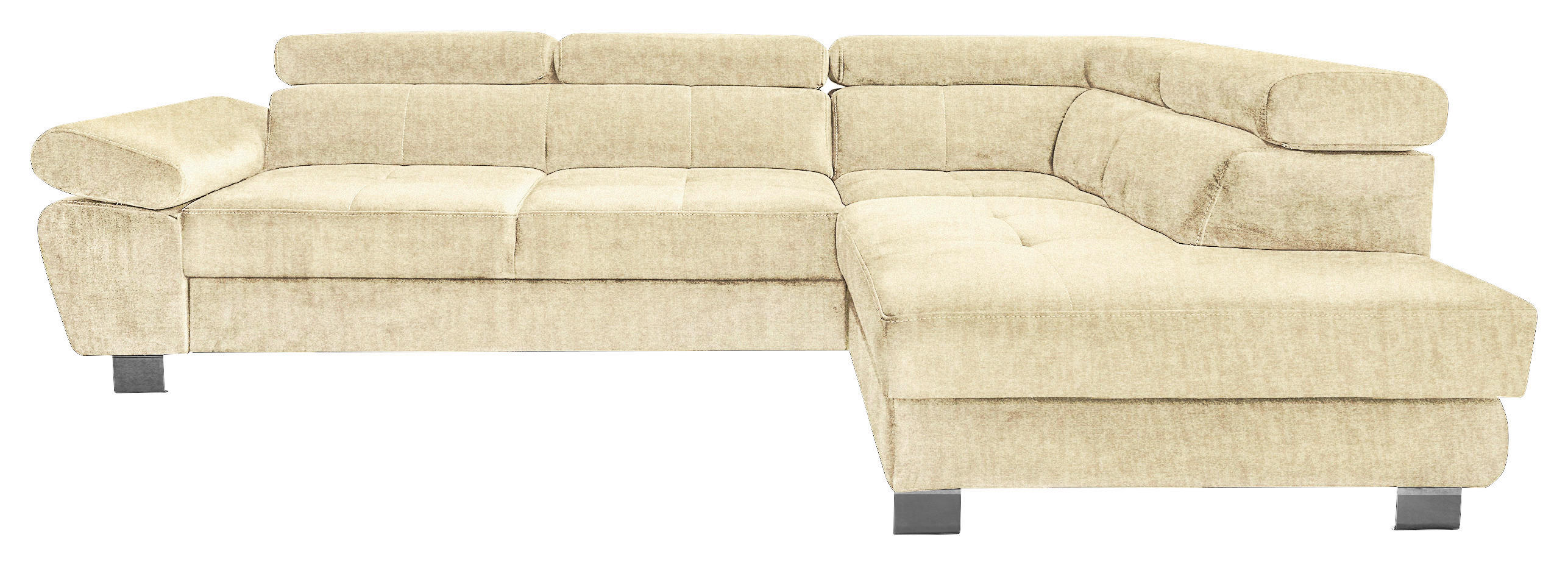 ECKSOFA Beige Webstoff Bettkasten, Schlaffunktion, Rücken echt, Armteilverstellung, Kopfteilverstellung  - Chromfarben/Beige, MODERN, Textil/Metall (278/205cm) - Stylife