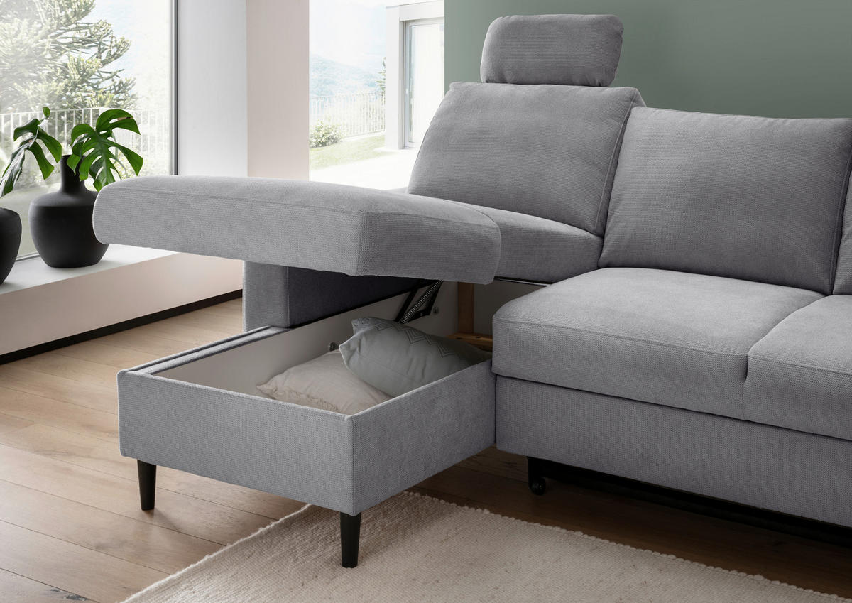 ECKSCHLAFSOFA Chenille Dunkelgrau  - Dunkelgrau/Schwarz, MODERN, Holz/Textil (147/234cm) - Livetastic