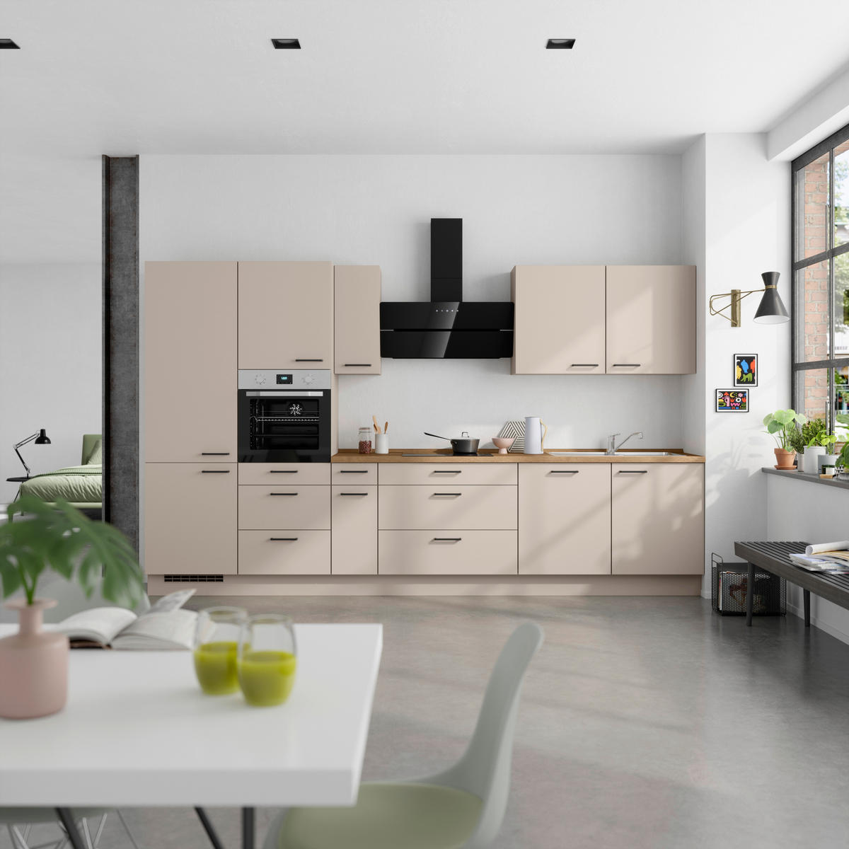 KÜCHENLEERBLOCK 360 cm   in Eichefarben, Sandfarben  - Sandfarben/Eichefarben, MODERN, Holzwerkstoff/Metall (360cm) - Nobilia