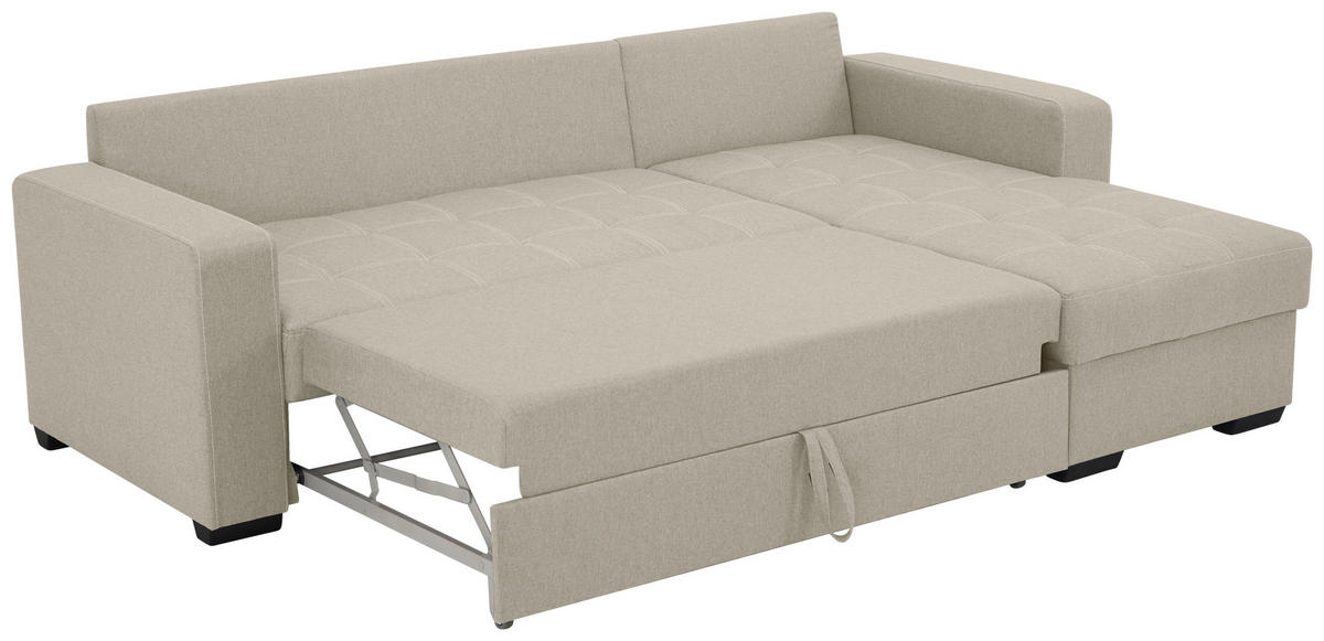 ECKSCHLAFSOFA Mikrofaser Sandfarben  - Sandfarben/Schwarz, Design, Kunststoff/Textil (240/160cm) - Livetastic