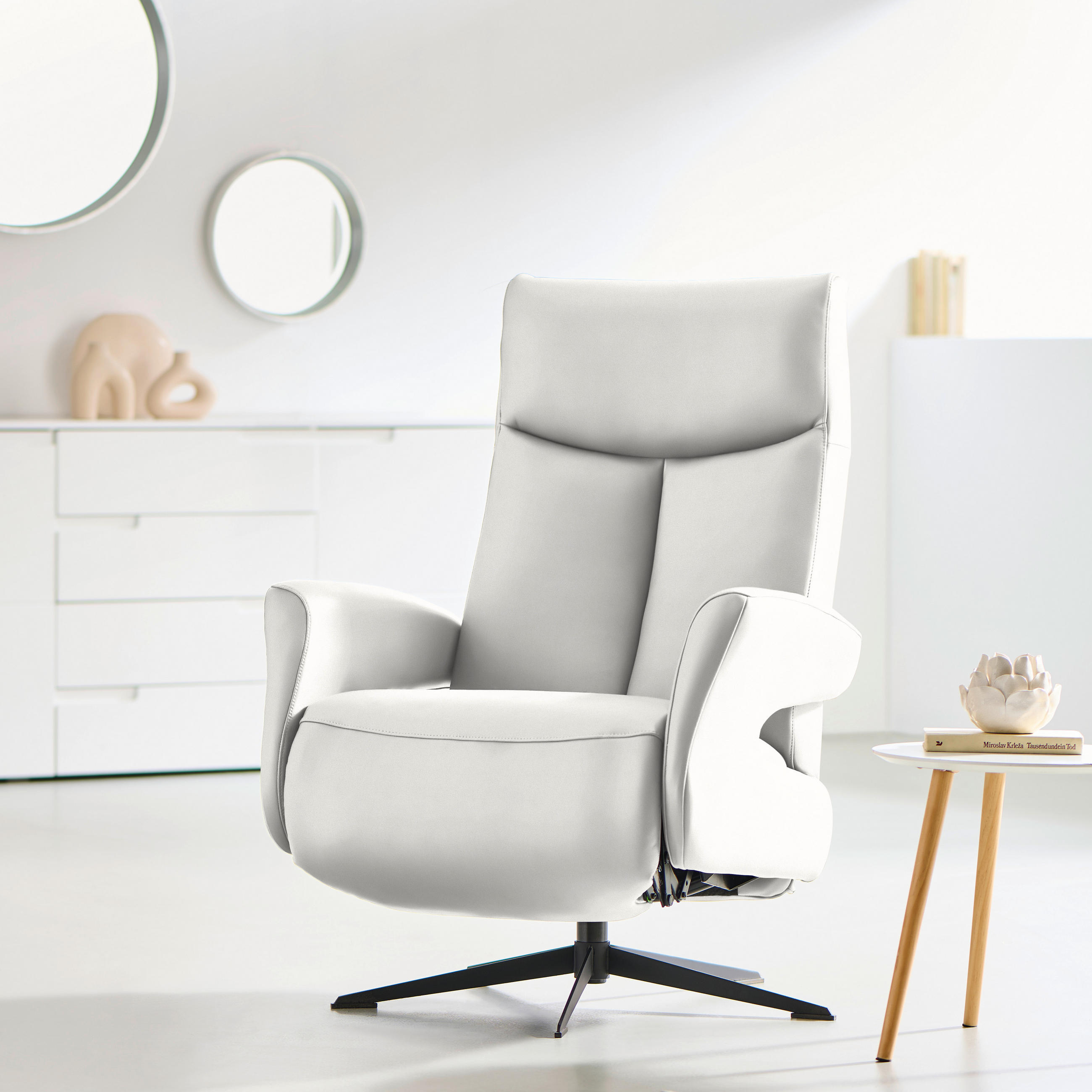 RELAXSESSEL in Leder Weiss  - Weiss/Schwarz, Design, Leder/Metall (74/105/82cm) - Welnova