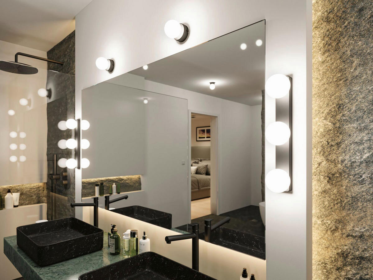 BADEZIMMER-WANDLEUCHTE Gove 40,0/10,0/8,0 cm   - Schwarz/Weiß, Basics, Glas/Metall (40,0/10,0/8,0cm) - Paulmann