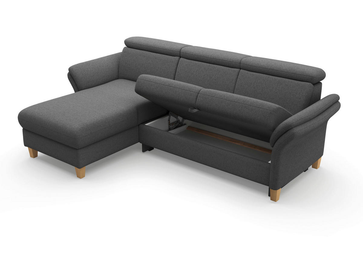 ECKSOFA GLENDALE E Dunkelgrau Flachgewebe  - Eichefarben/Dunkelgrau, KONVENTIONELL, Holz/Textil (166/253cm) - Sit & More