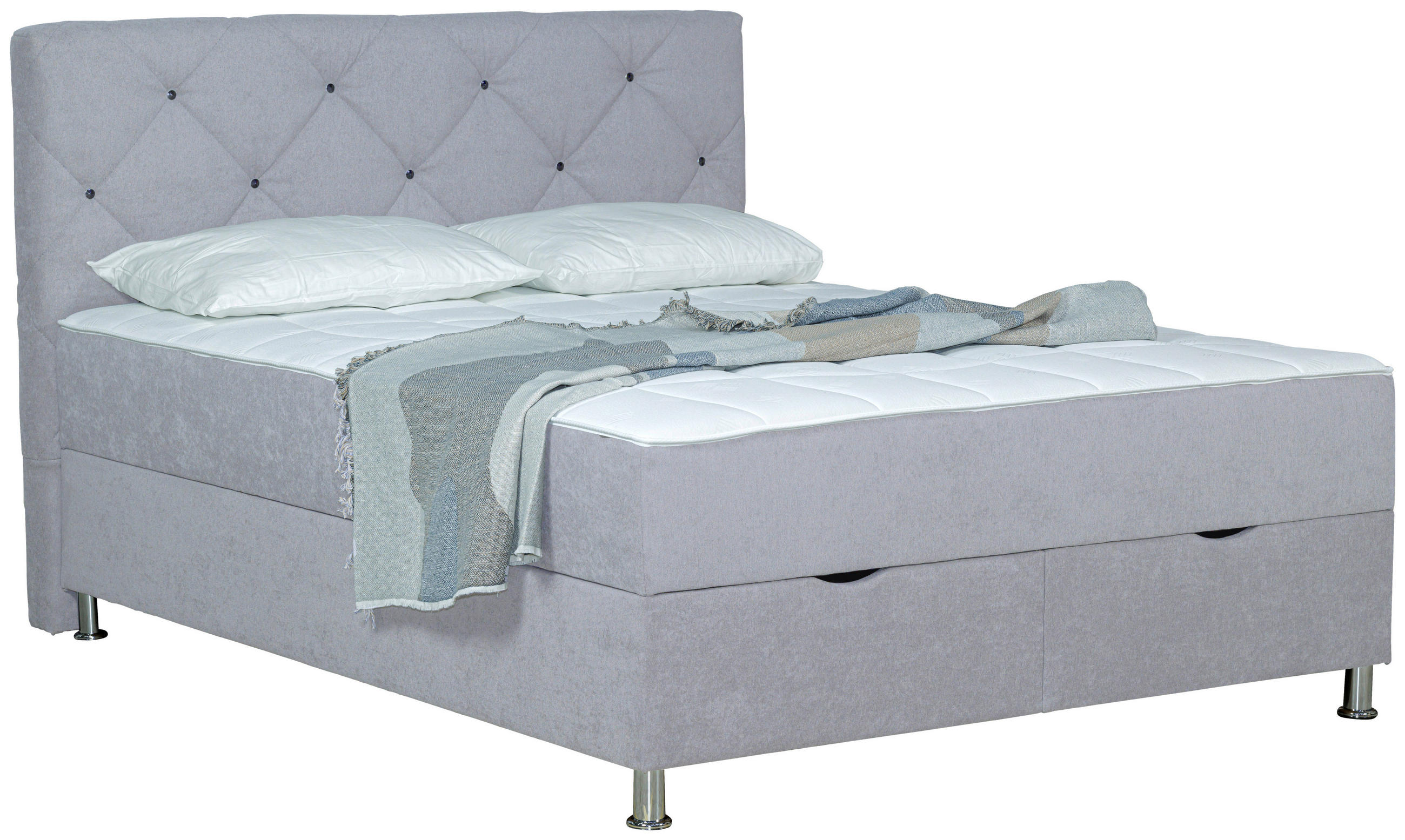 BOXBETT 160/200 cm  in Hellgrau  - Chromfarben/Hellgrau, Design, Kunststoff/Textil (160/200cm) - Boxxx