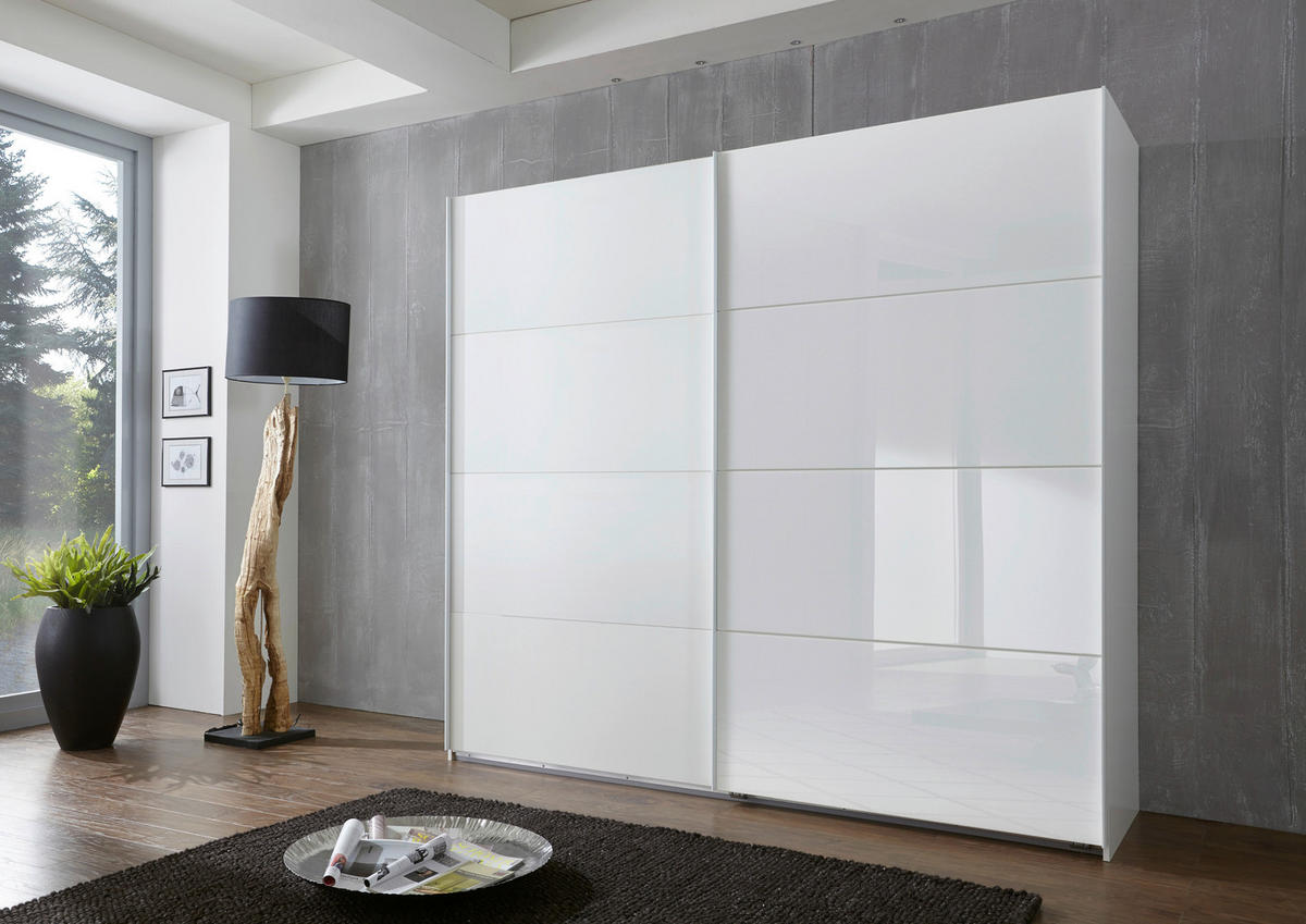 SCHWEBETÜRENSCHRANK in Weiss  - Weiss, Design, Glas/Holzwerkstoff (225/210/65cm) - Carryhome