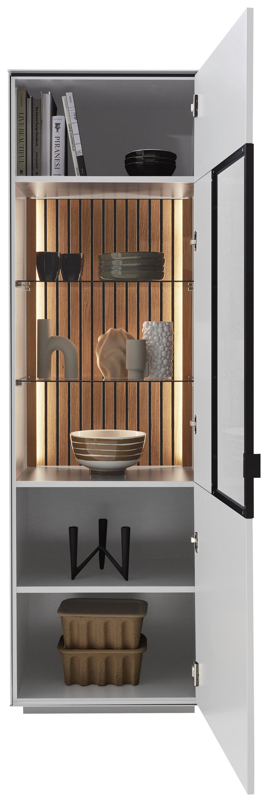 VITRINE  in Eiche Weiß, Eichefarben - Eichefarben/Schwarz, Design, Glas/Holz (60,8/198,6/40cm) - Dieter Knoll