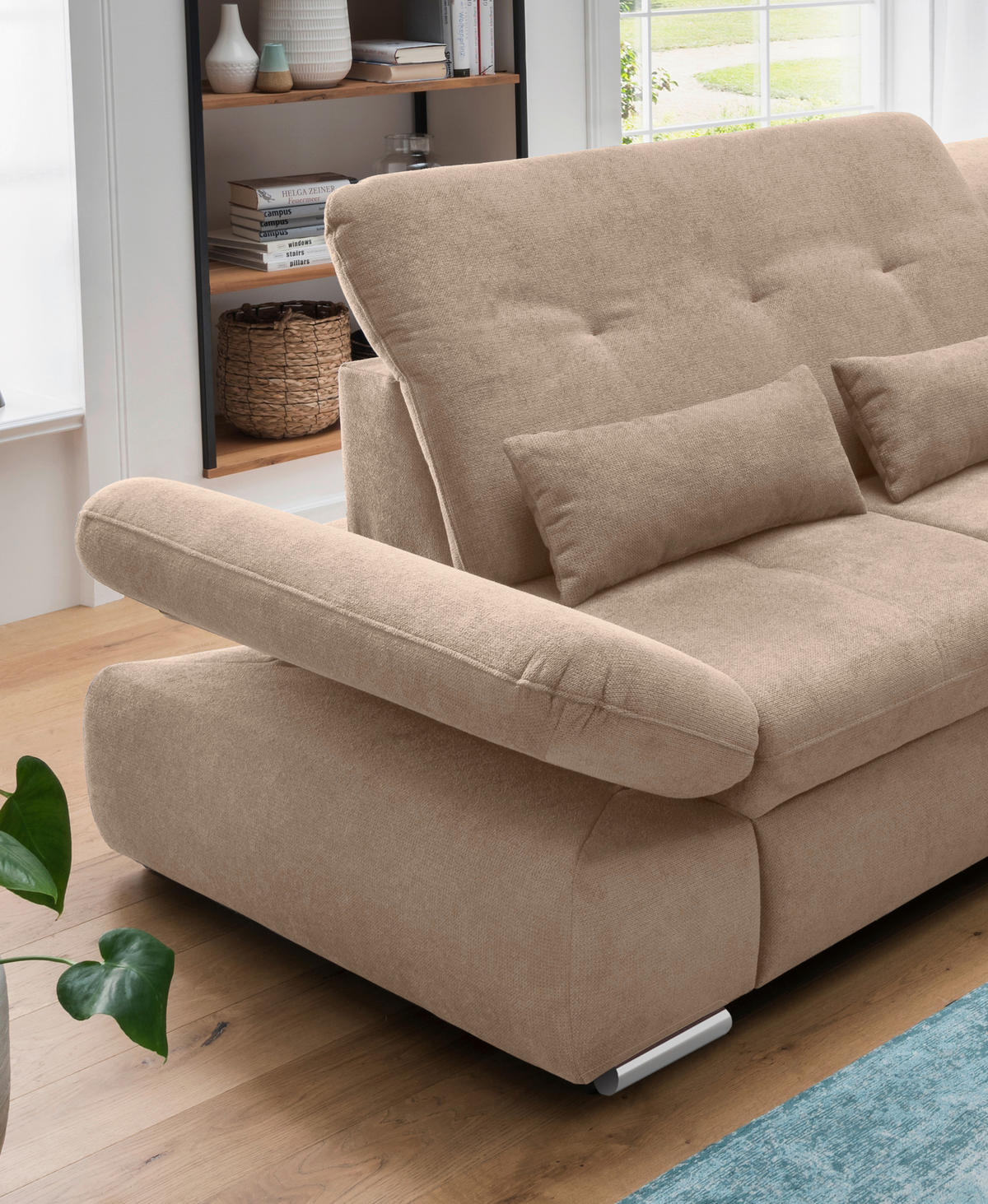 ECKSOFA Chenille Hellbraun  - Chromfarben/Hellbraun, Modern, Textil/Metall (300/196cm) - Livetastic