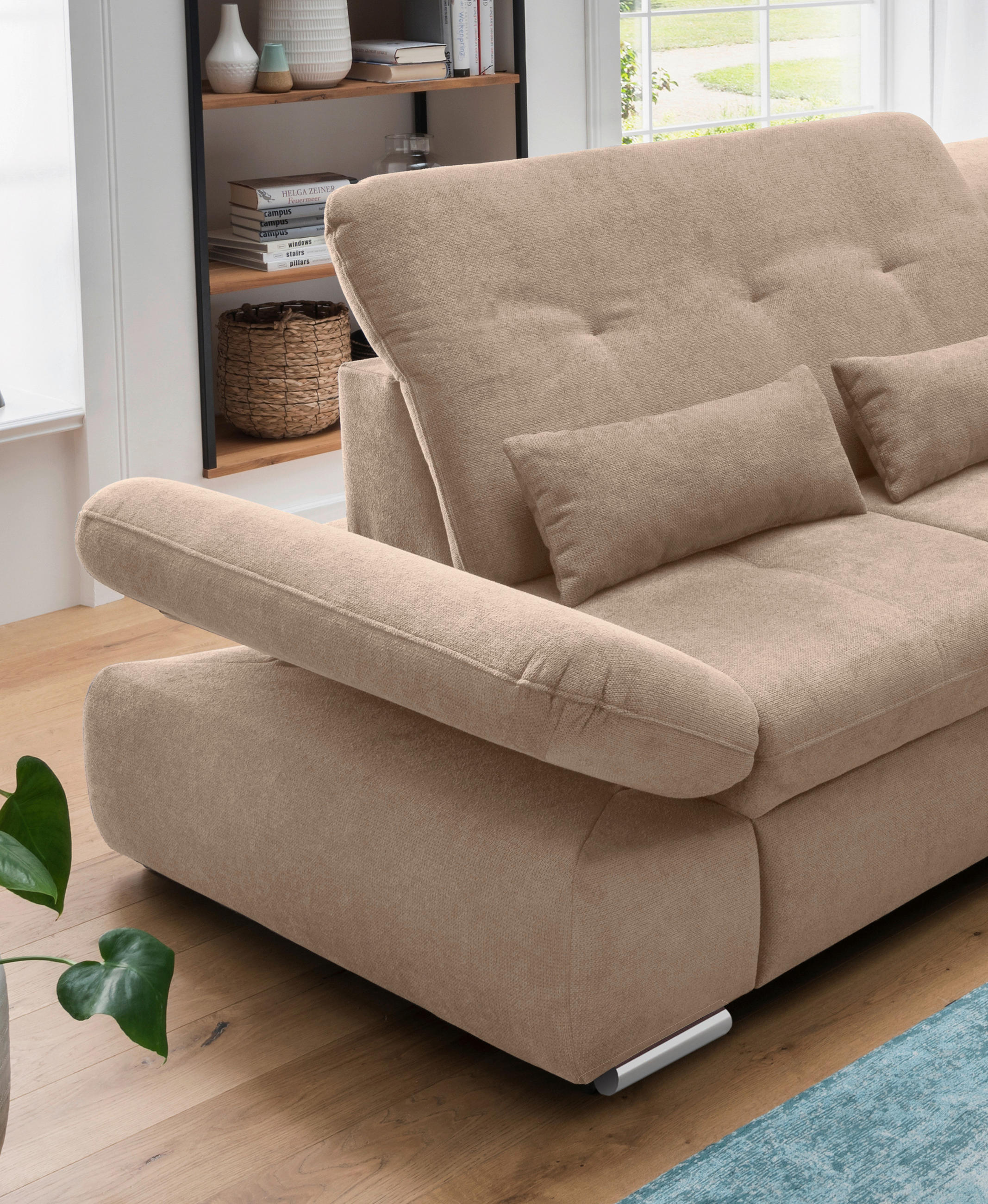 Thumbnail - Livetastic Ecksofa Dalida, Hellbraun, Textil, Uni, 4-Sitzer, Füllung: Schaumstoff, Ottomane rechts, L-Form, 300x196 cm, ...