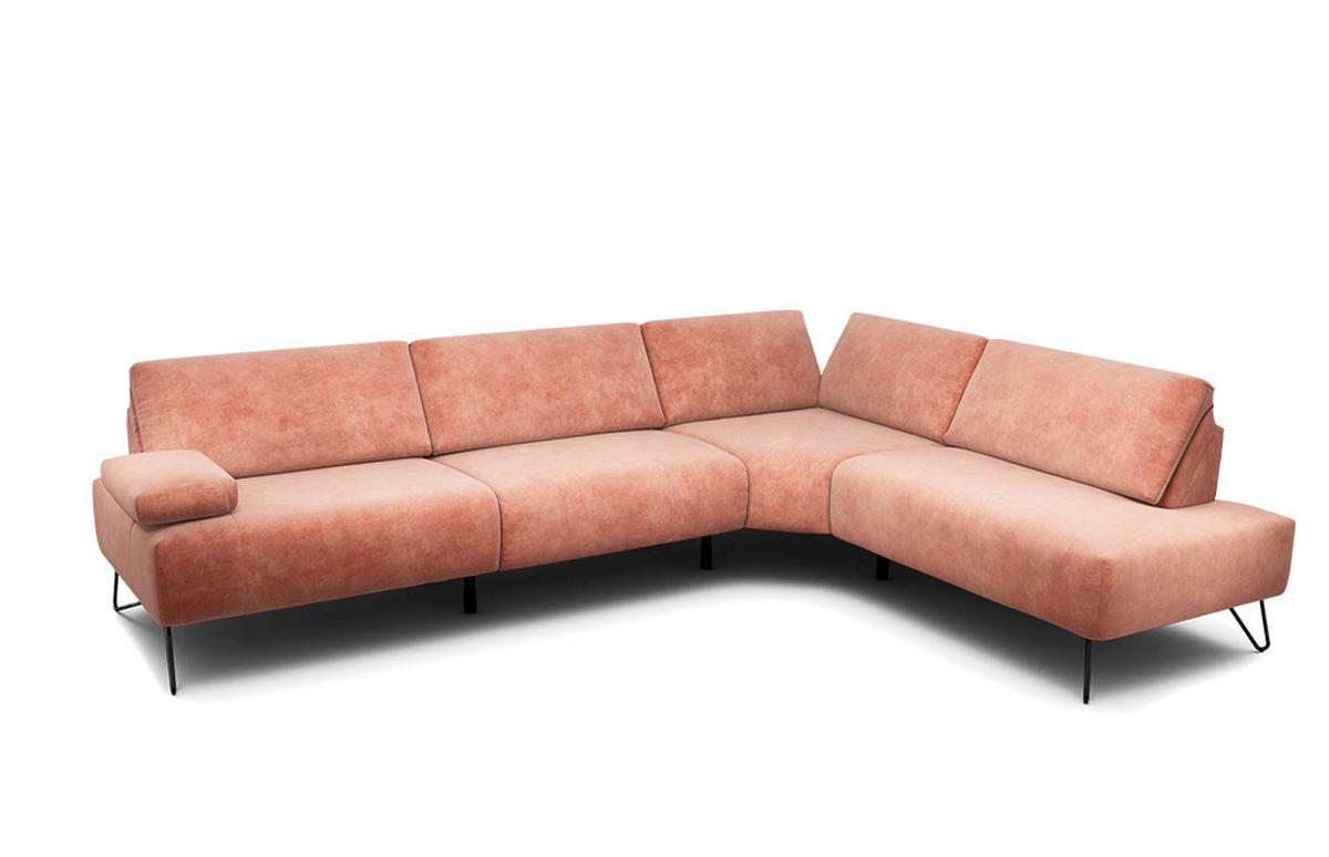 ECKSOFA Cosy Rosa Samt  - Schwarz/Rosa, Design, Textil/Metall (288-303/213cm) - SENSOO
