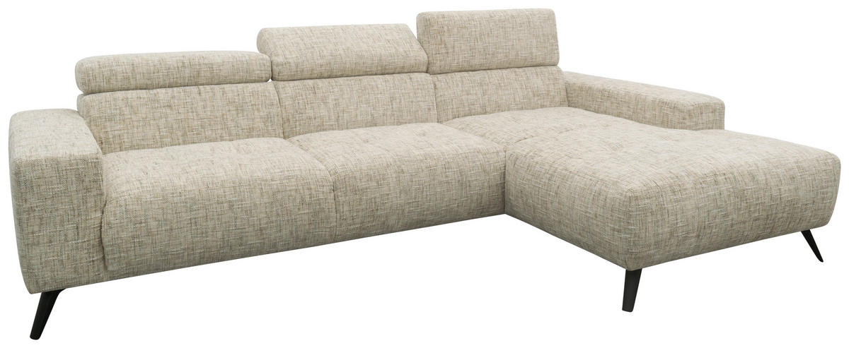 ECKSOFA 100 005 FK Beige Chenille Rücken echt  - Beige/Schwarz, Basics, Textil/Metall (284/175cm) - Livetastic