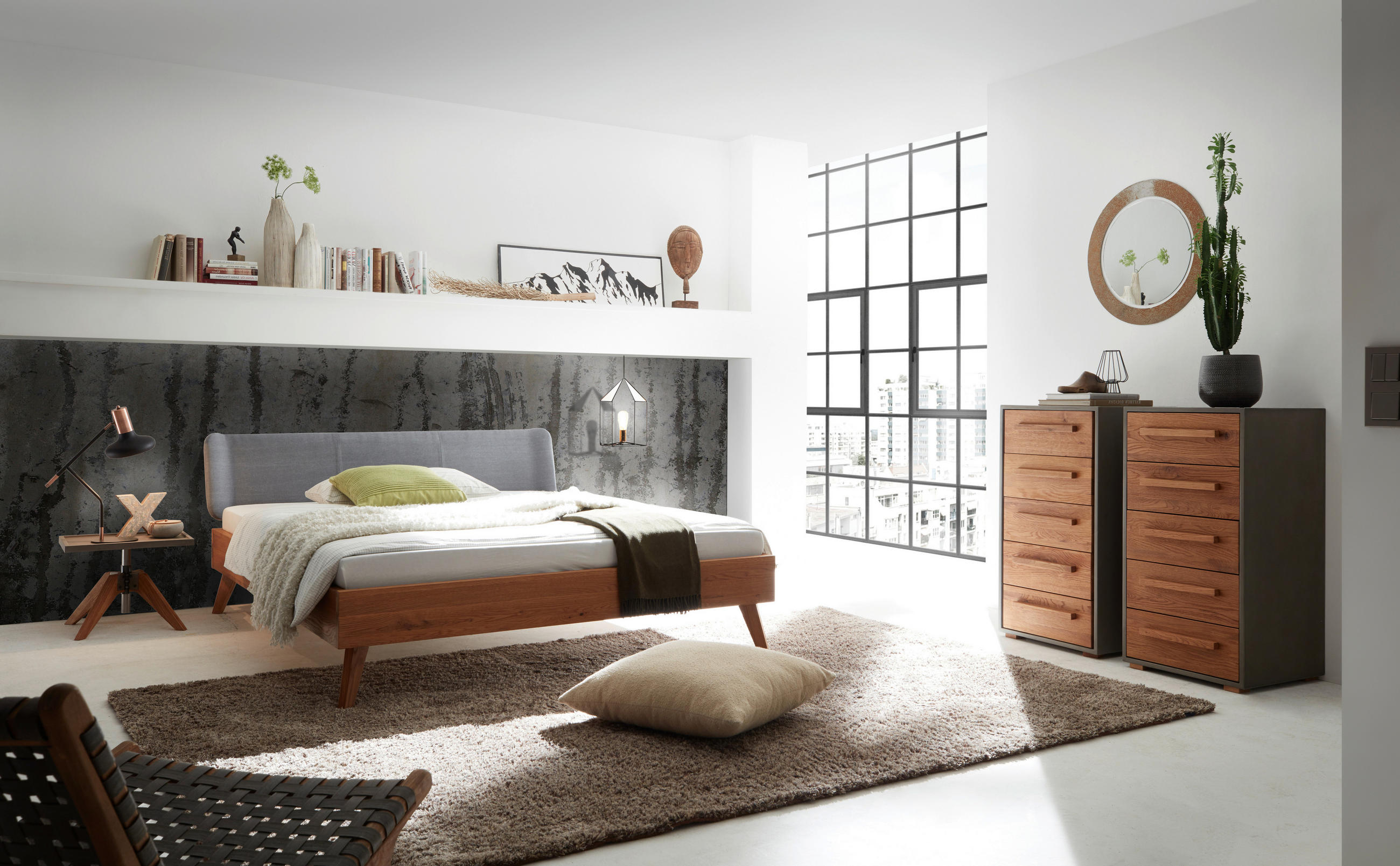 BETT 140/200 cm  in Eichefarben  - Eichefarben/Dunkelgrau, KONVENTIONELL, Holz (140/200cm) - Hasena