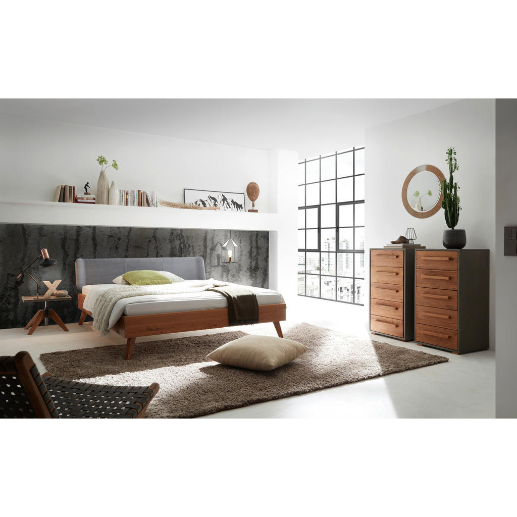 Thumbnail - Hasena Bett, Eiche, Holz, Wildeiche, massiv, 160x200 cm, Über- und Sondergrößen erhältlich, gepolstertes Kopfteil, Stoff...