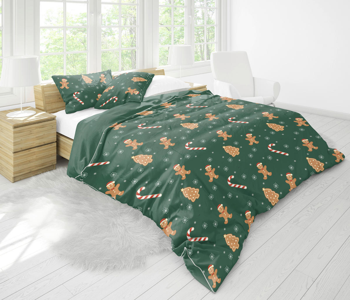 ÁGYNEMŰHUZAT-GARNITÚRA 140/200 cm  - sötétzöld/homokszínű, Basics, textil (140/200cm)
