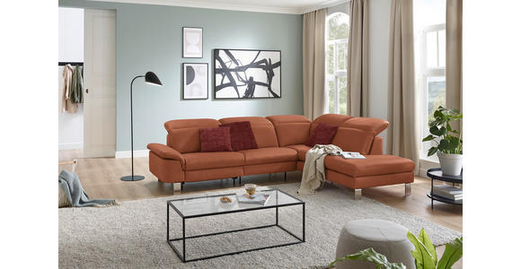 ECKSOFA in Echtleder Cognac  - Edelstahlfarben/Cognac, Design, Leder/Metall (309/233cm) - Dieter Knoll