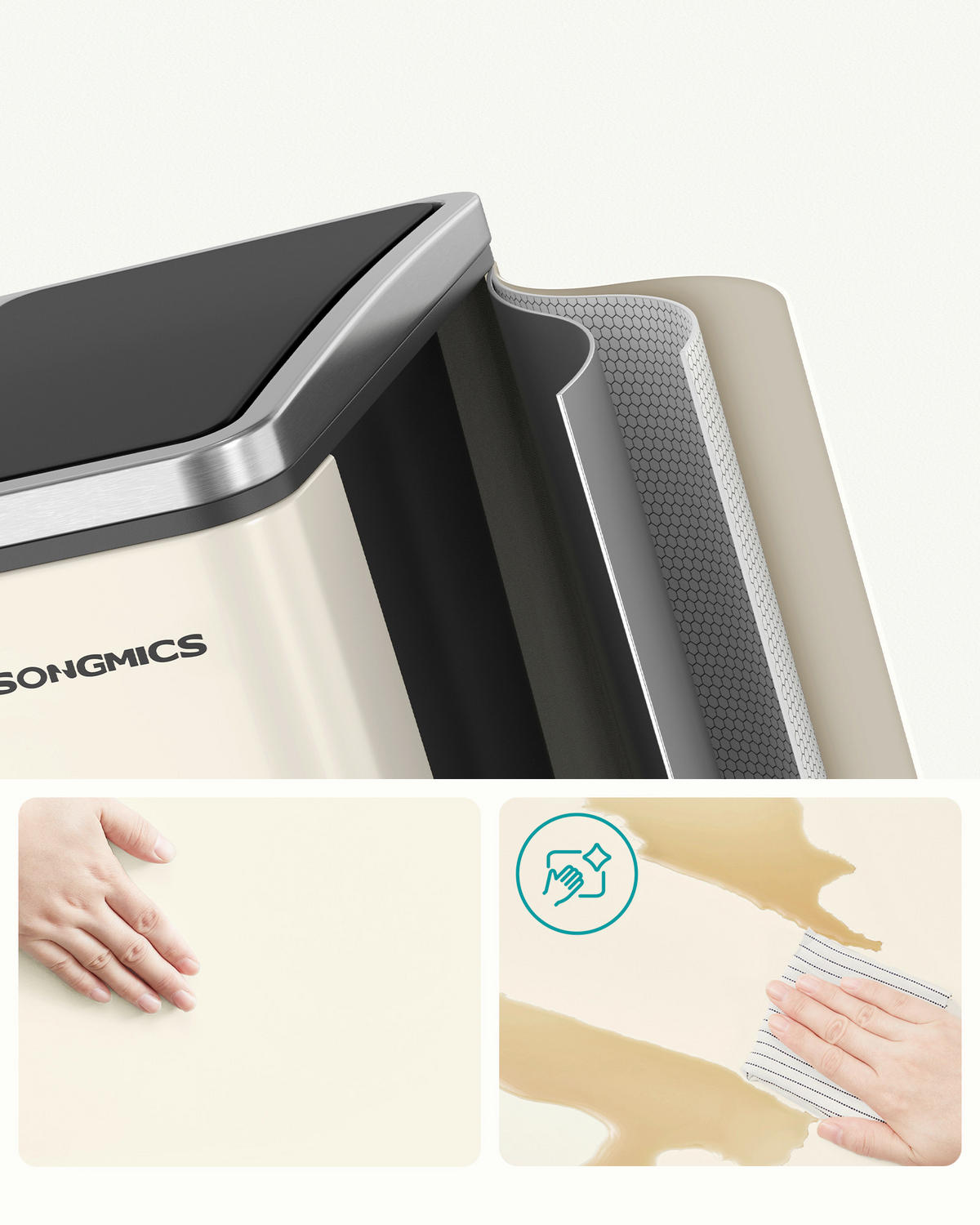 ABFALLSAMMLER 54 L  - Creme, Basics, Kunststoff/Metall (61/55,5/31,5cm)