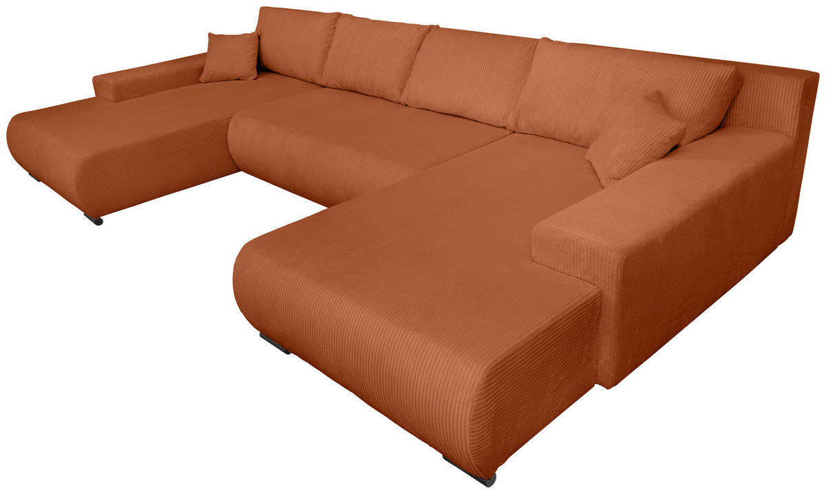 WOHNLANDSCHAFT  in Cord Rostfarben  - Rostfarben/Schwarz, KONVENTIONELL, Textil/Metall (191/351/191cm) - Carryhome