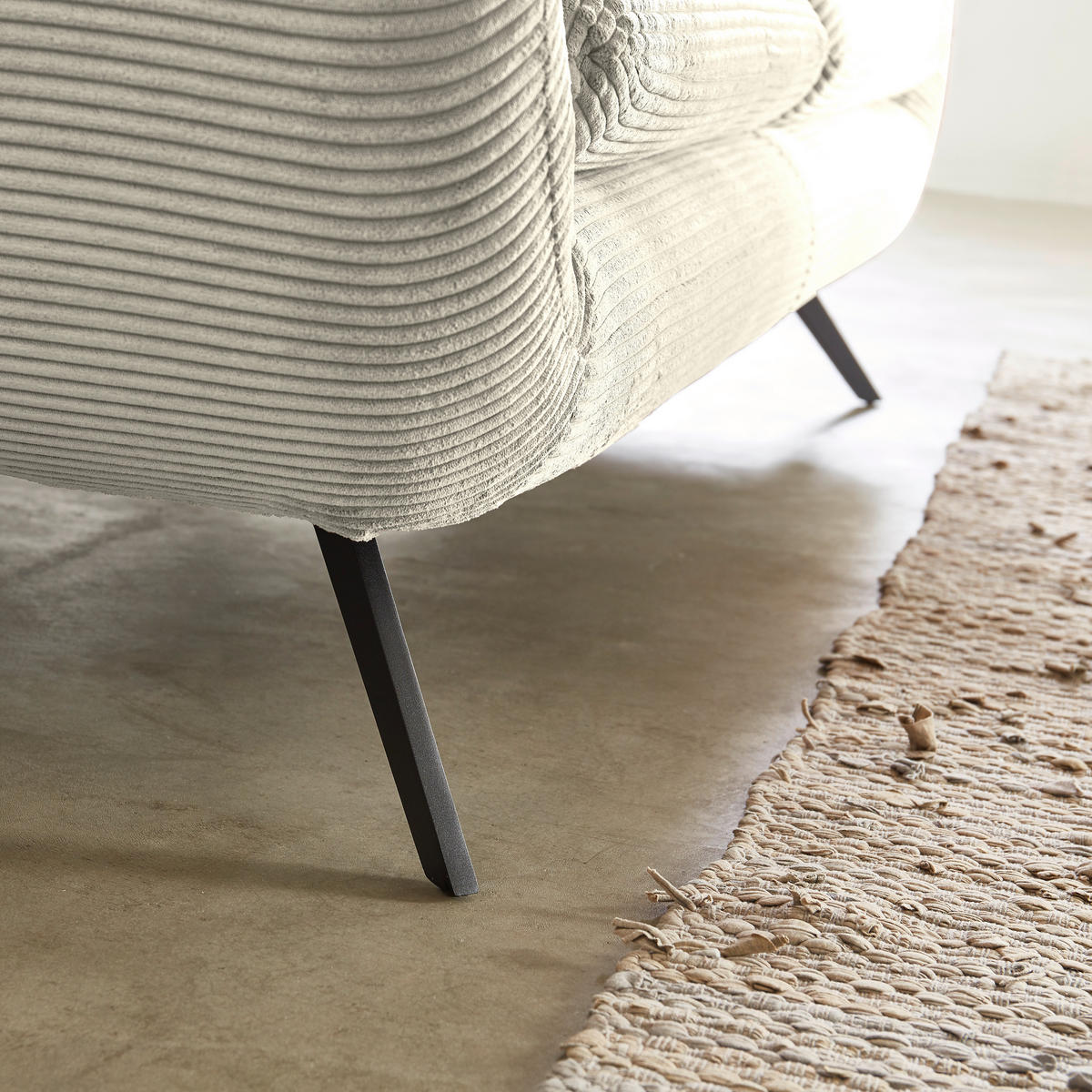 CHESTERFIELD-SOFA Cord Hellgrau  - Hellgrau/Schwarz, MODERN, Textil/Metall (160/94/95cm) - Pure Home Lifestyle
