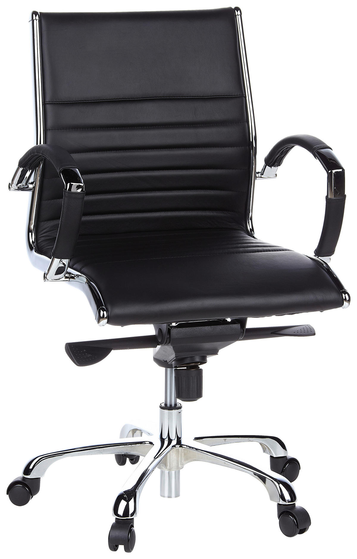 DREHSTUHL Lederlook Schwarz, Chromfarben  - Chromfarben/Schwarz, MODERN, Leder/Kunststoff (60/111/50cm) - MID.YOU