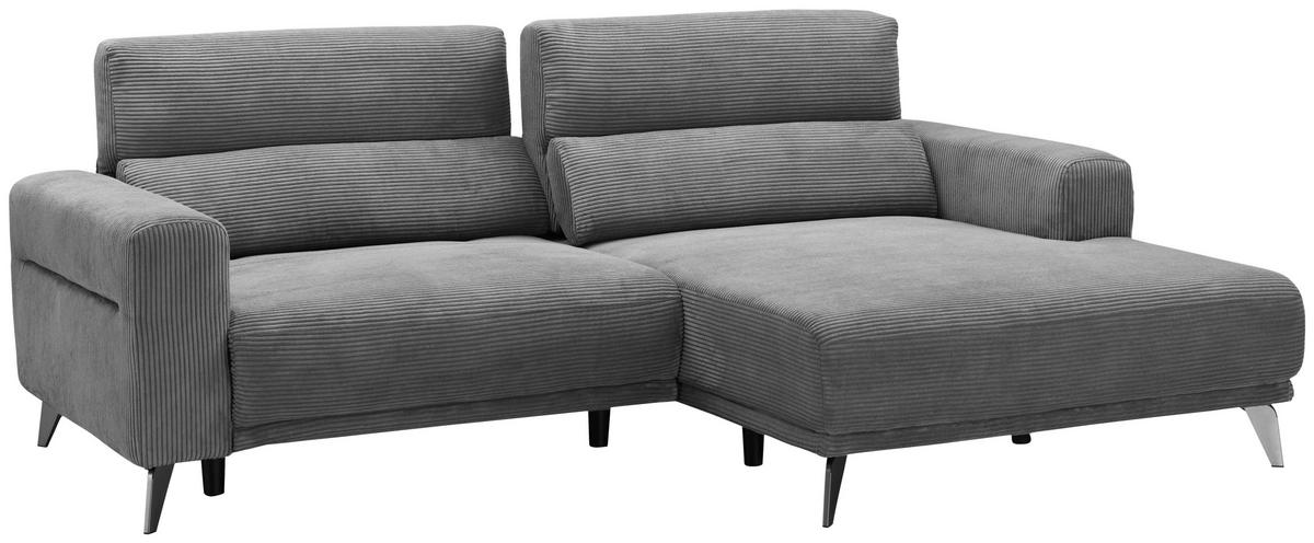ECKSOFA Hellgrau Cord  - Silberfarben/Hellgrau, KONVENTIONELL, Textil/Metall (258/170cm) - Livetastic