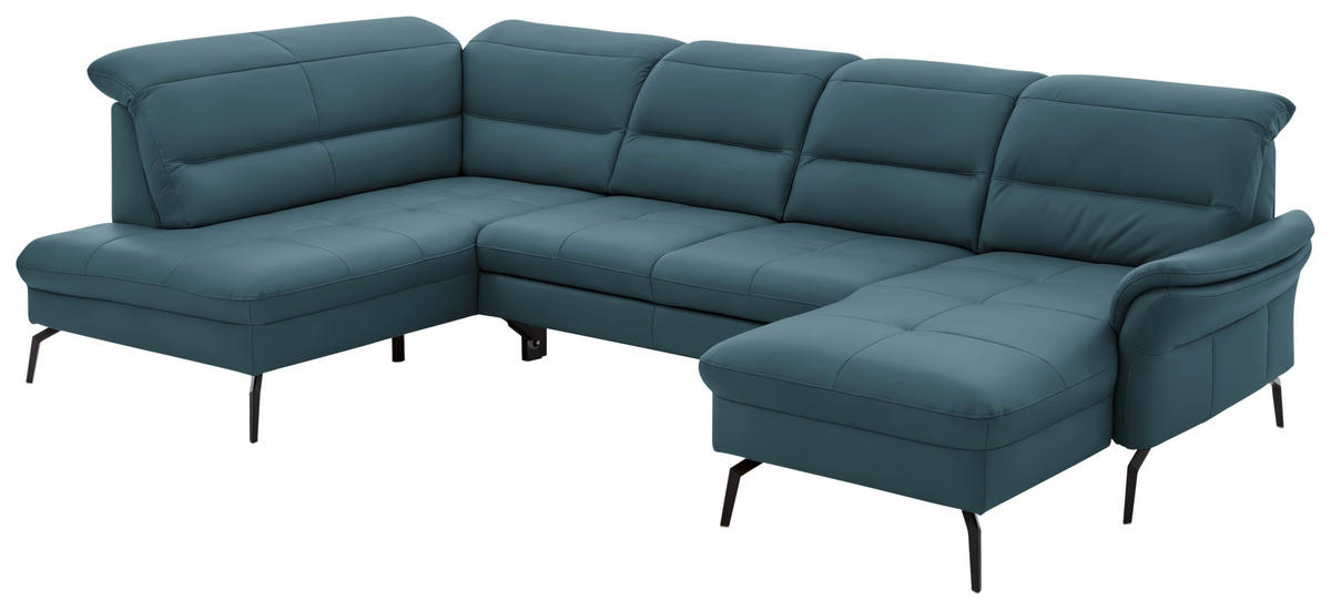 WOHNLANDSCHAFT in Echtleder Blau  - Blau/Schwarz, Design, Leder/Metall (206/336/181cm) - Beldomo Speed