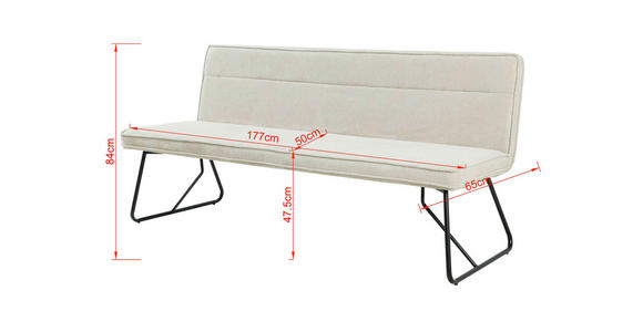 SITZBANK 180/84/65 cm Webstoff Schwarz, Beige - Beige/Schwarz, Design, Textil/Metall (180/84/65cm) - Carryhome
