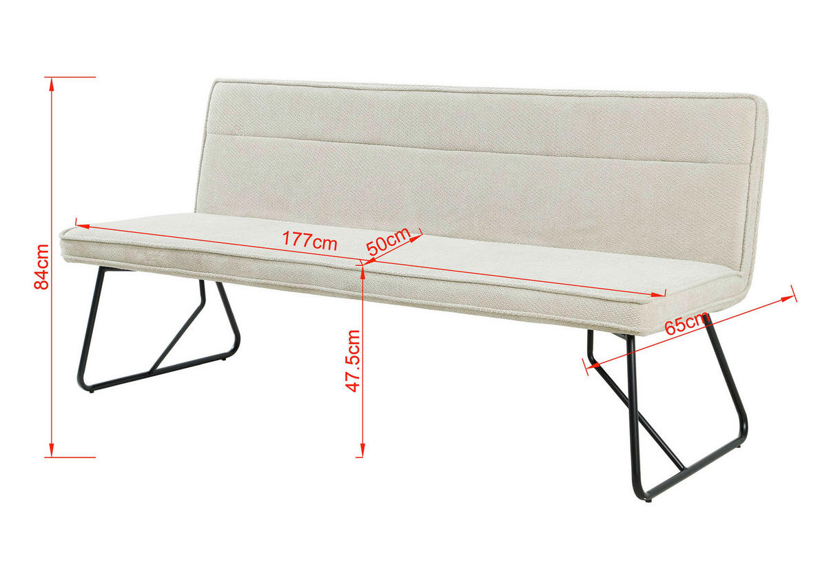 SITZBANK 180/84/65 cm Webstoff Schwarz, Beige  - Beige/Schwarz, Design, Textil/Metall (180/84/65cm) - Carryhome