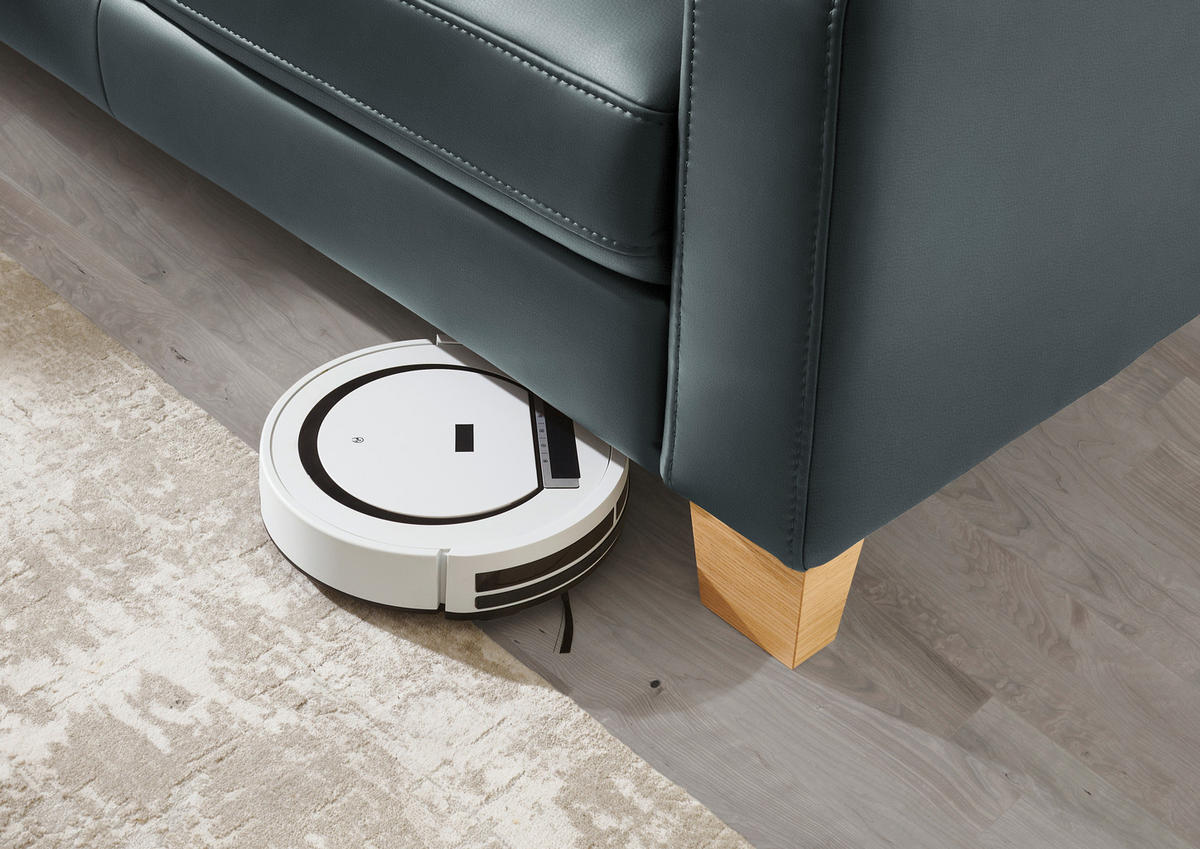 ECKSOFA in Echtleder Blaugrau  - Eiche Bianco/Blaugrau, Konventionell, Leder/Holz (235/257cm) - Valdera