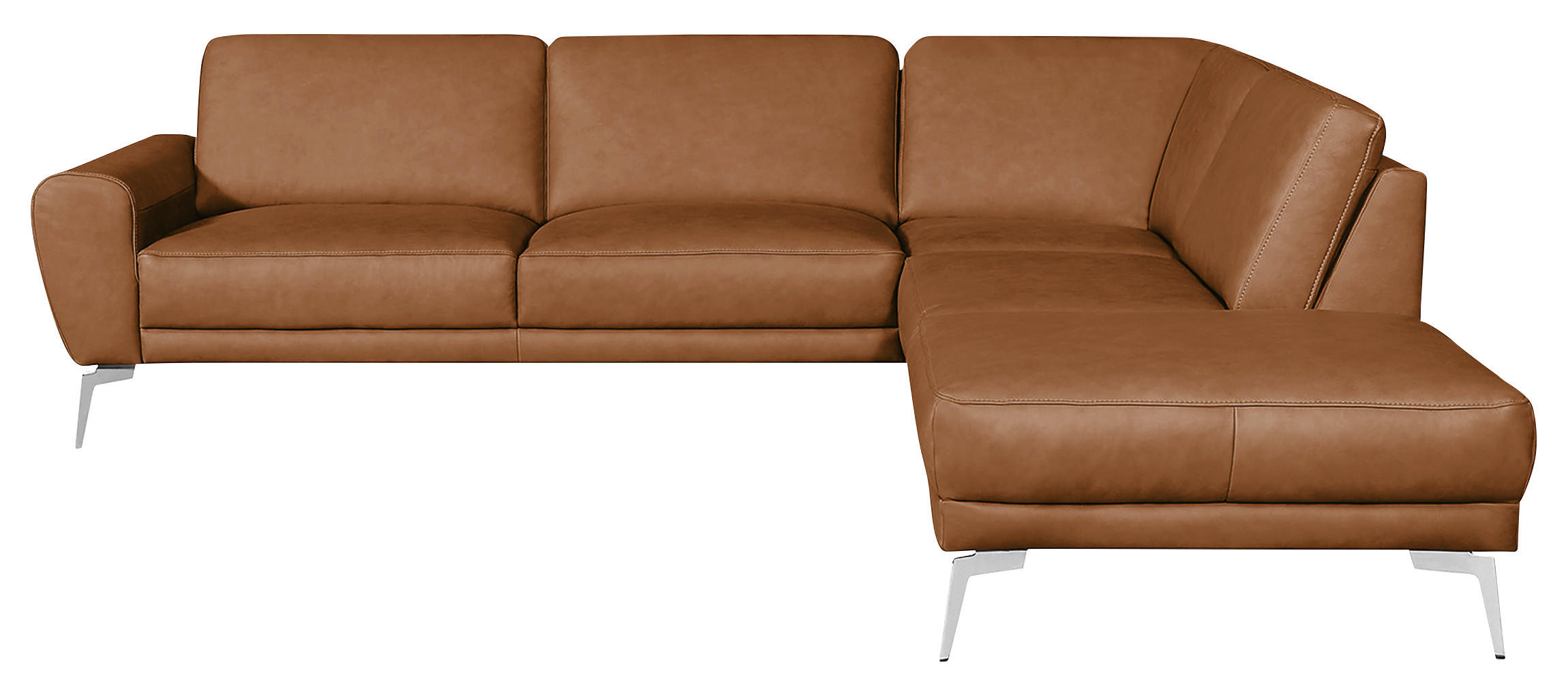 ECKSOFA in Echtleder Cognac - Chromfarben/Cognac, Design, Leder/Metall (273/250cm) - Livetastic