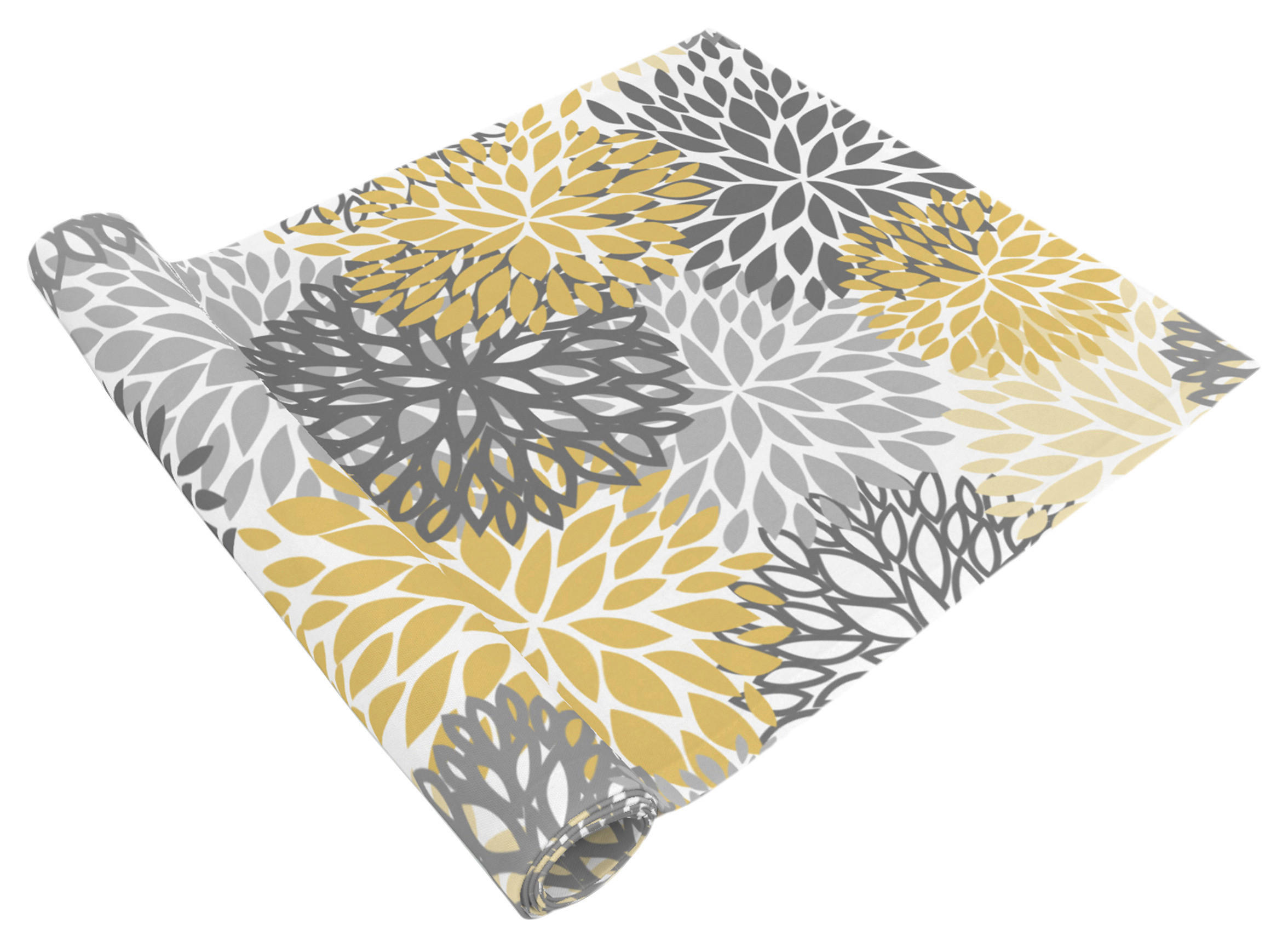 Tischläufer Lilly Gelb/Silber mit Blumen-Motiv, 150x40 cm