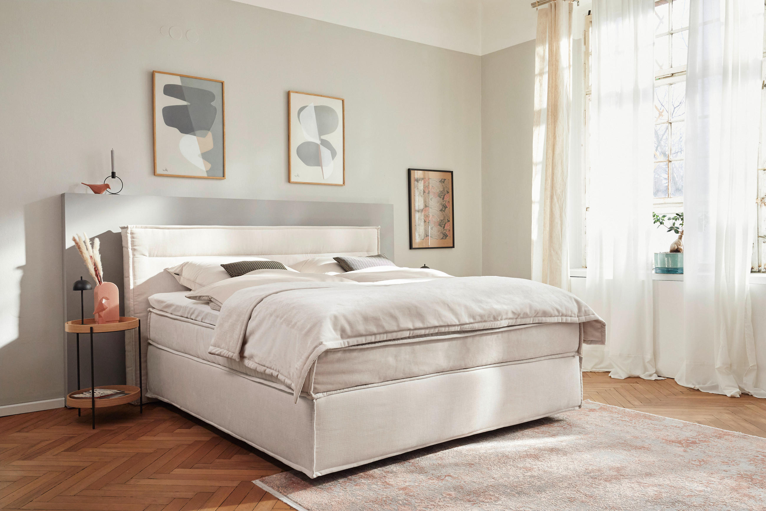 BOXSPRINGBETT 200/200 cm  in Weiß  - Schwarz/Weiß, Design, Textil (200/200cm) - Musterring