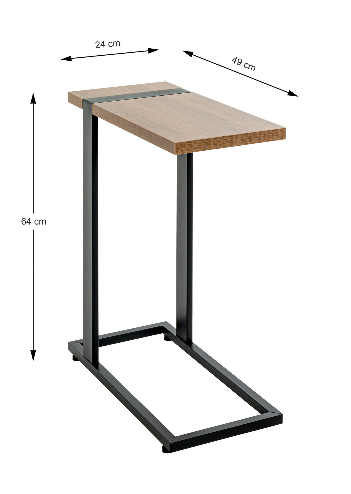 BEISTELLTISCH in Metall, Holzwerkstoff 49/24/64 cm  - Eichefarben/Schwarz, Design, Holzwerkstoff/Metall (49/24/64cm)
