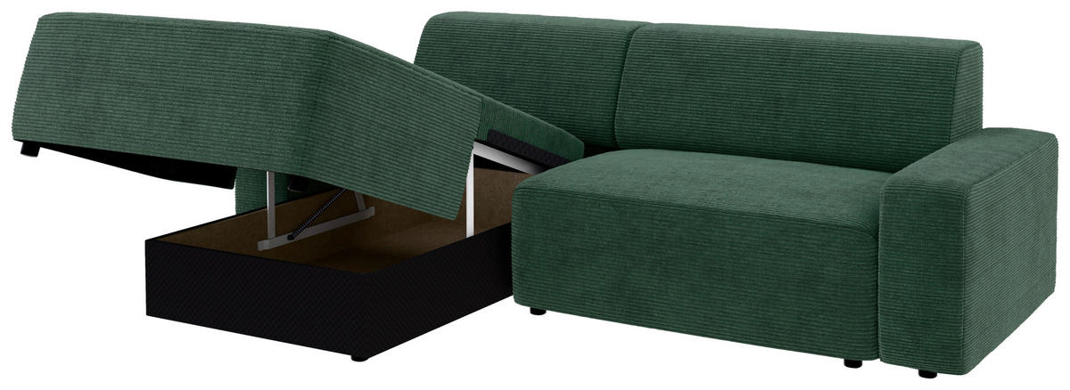 ECKSOFA in Cord Dunkelgrün  - Dunkelgrün/Schwarz, Modern, Kunststoff/Textil (162/246cm) - Trendmanufaktur