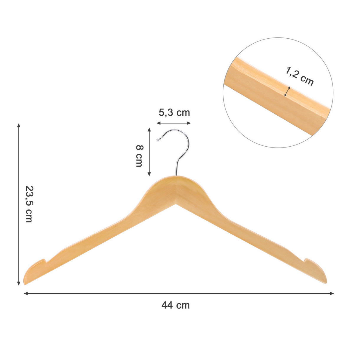 KLEIDERBÜGELSET 44 cm Holz  - Silberfarben/Ahornfarben, Basics, Holz (44cm)