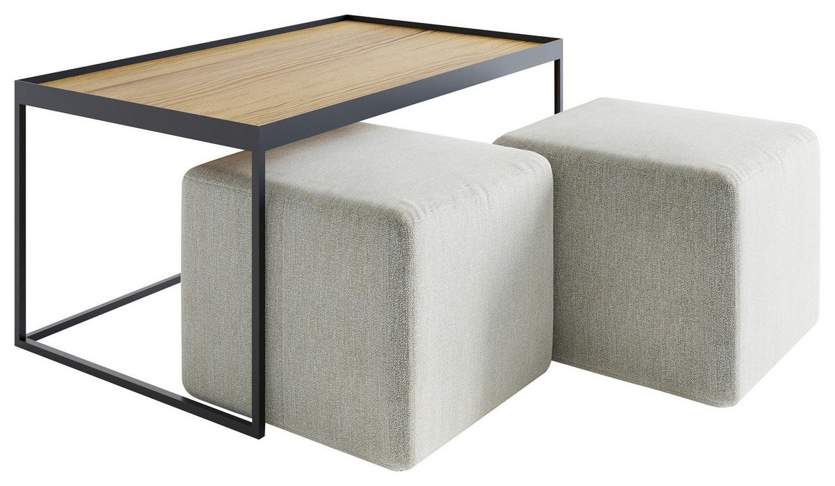 COUCHTISCHSET Holz 100/60/39 cm  - Eichefarben/Hellgrau, Design, Holz/Textil (100/60/39cm) - Novel