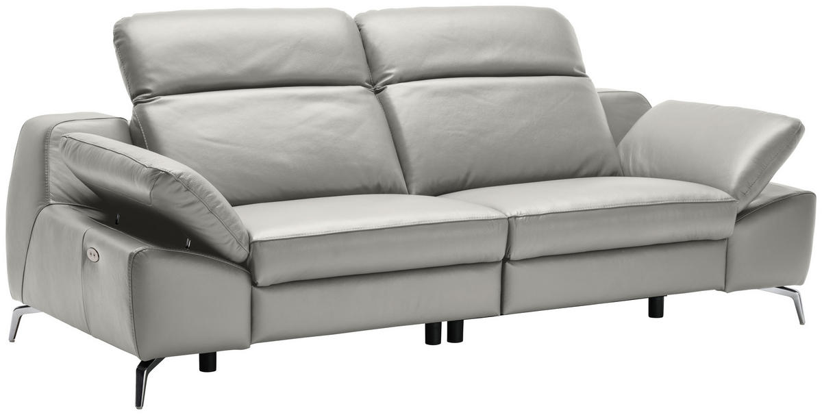 CANAPEA CU 3 LOCURI piele gri  - culoare crom/negru, Design, plastic/metal (234/83-99/110cm) - Celina Home