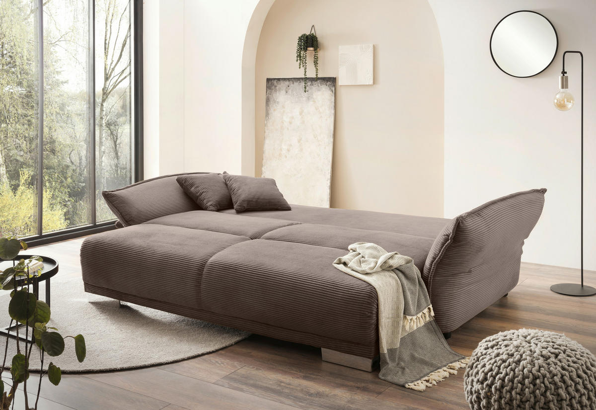 BIGSOFA in Cord Graubraun  - Chromfarben/Graubraun, Modern, Kunststoff/Textil (242/71/90/131cm) - Livetastic