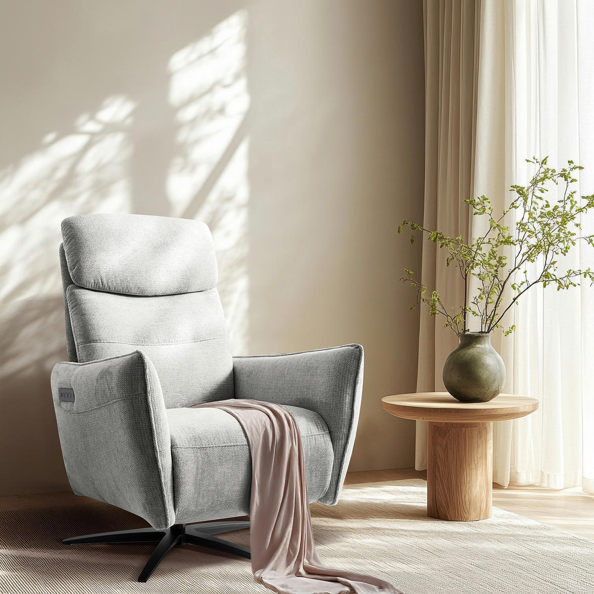 RELAXSESSEL in Textil Grau  - Schwarz/Grau, Design, Textil/Metall (77/107/88cm) - Livetastic