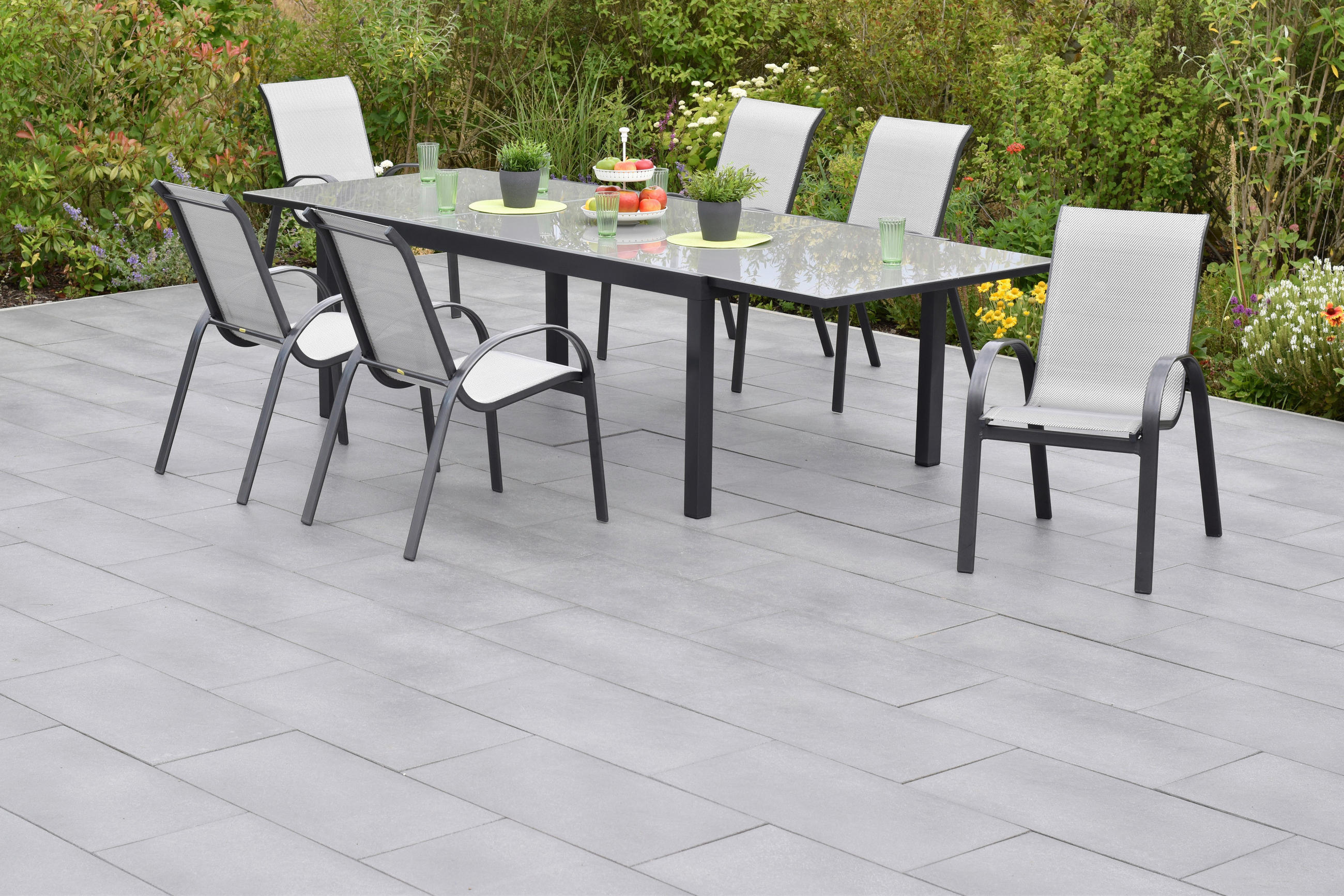 GARTENSET 7-teilig Aluminium 7-teilig  - Graphitfarben/Grau, MODERN, Textil/Metall - Gardenson