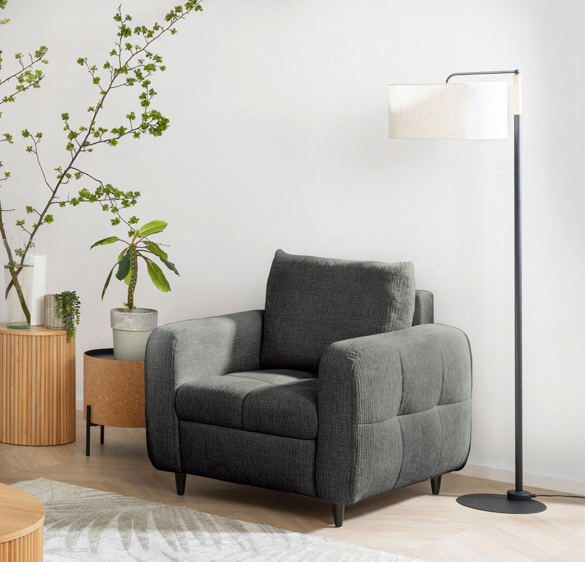 COCKTAILSESSEL Flachgewebe Anthrazit    - Anthrazit/Schwarz, Design, Holz/Textil (90/88/91cm) - Lomoco