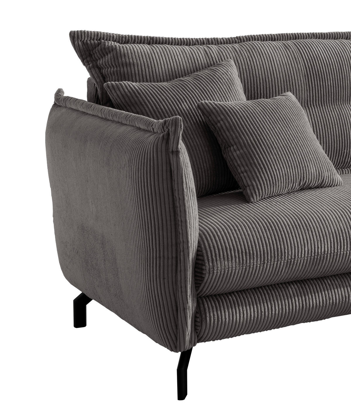 ECKSOFA Grau Cord  - Schwarz/Grau, MODERN, Textil/Metall (255/180cm) - Livetastic