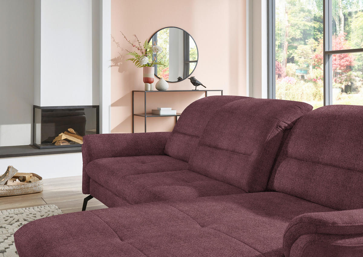ECKSOFA in Flachgewebe Weinrot  - Weinrot/Schwarz, Konventionell, Textil/Metall (260/181cm) - Beldomo Speed