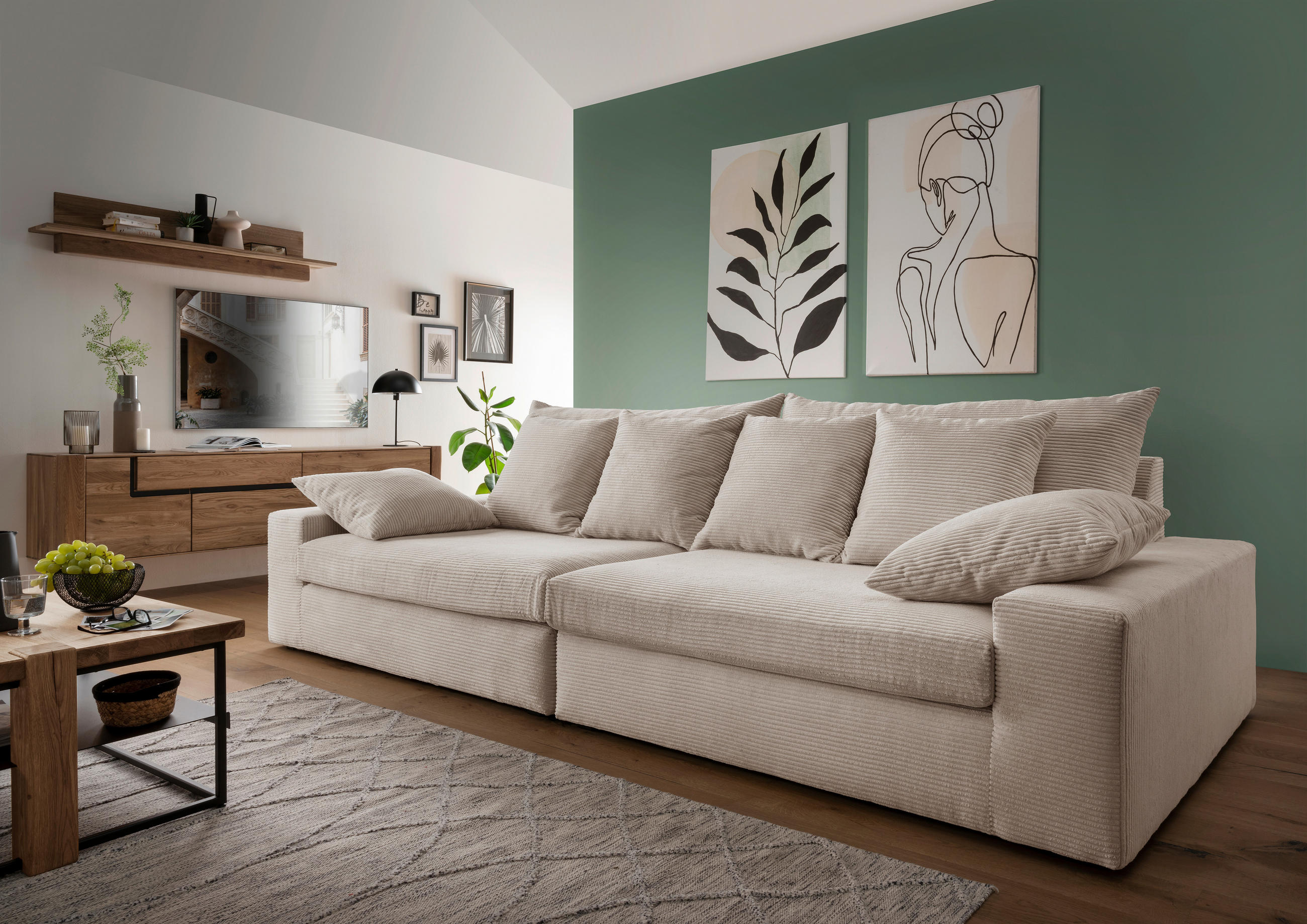 VIERSITZER-SOFA in Cord Beige  - Beige/Schwarz, MODERN, Kunststoff/Textil (308/80/140cm) - Livetastic