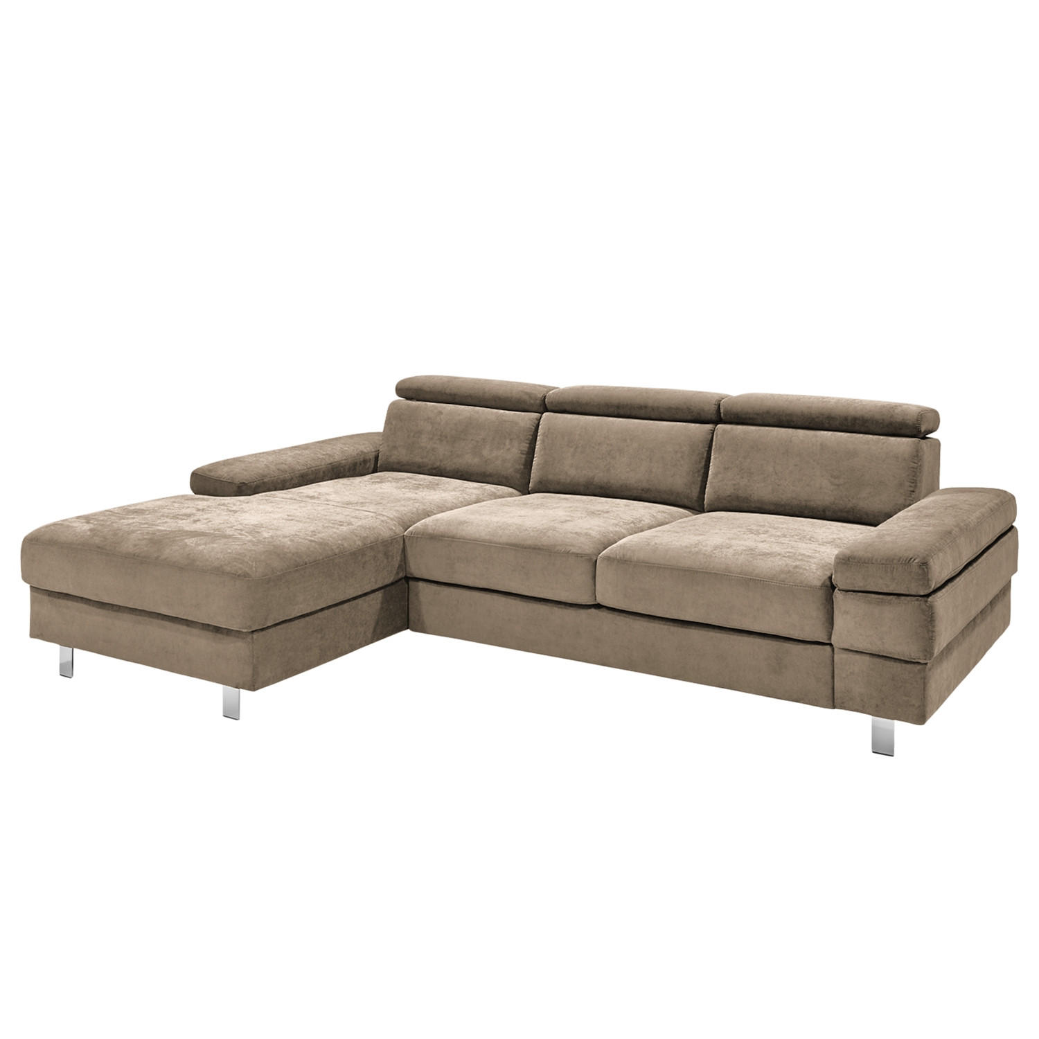 ECKSOFA in Webstoff Schlammfarben - Schlammfarben/Silberfarben, Konventionell, Textil/Metall (260/82/182cm) - Trendmanufaktur