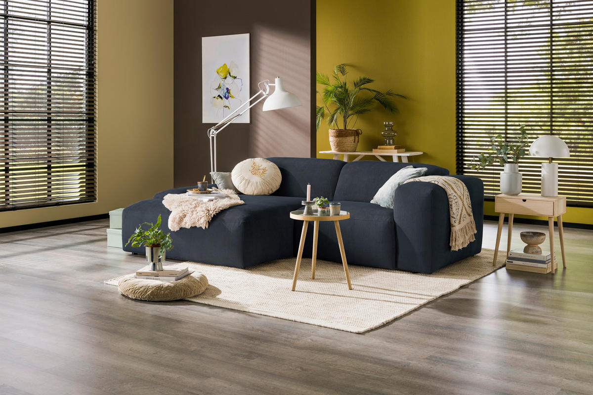ECKSOFA in Cord Blau  170/252 cm  - Blau/Schwarz, Design, Kunststoff/Textil (170/252cm) - MID.YOU