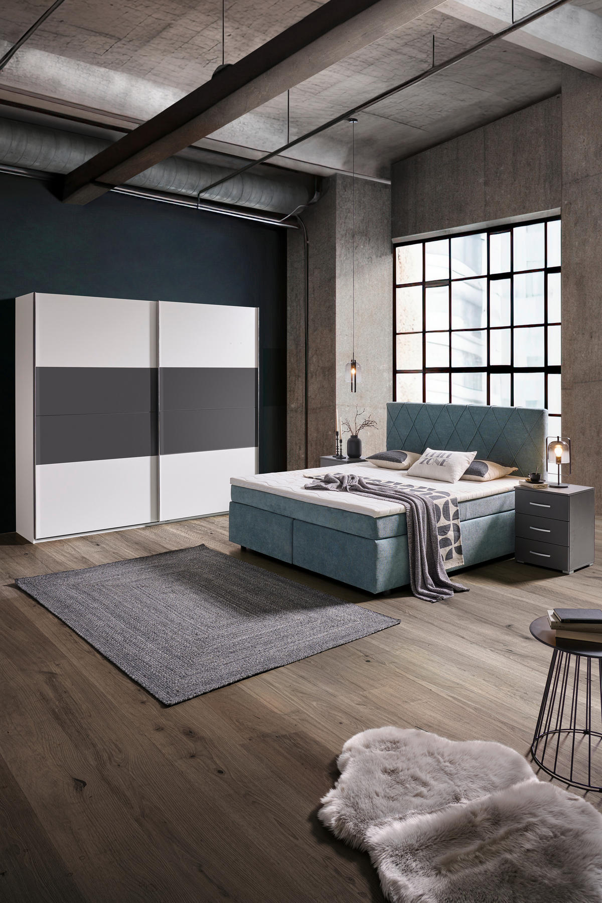 BOXSPRINGBETT 180/200 cm  in Türkis  - Türkis/Schwarz, Design, Kunststoff/Textil (180/200cm) - Xora