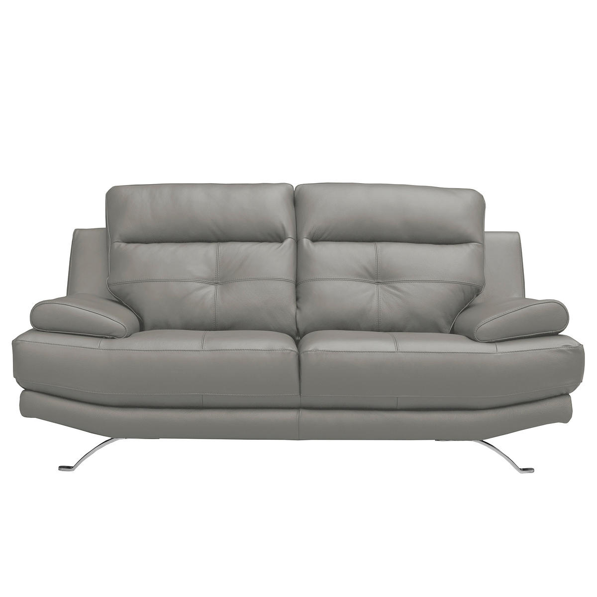 2-SITZER-SOFA Echtleder Grau  - Chromfarben/Grau, Design, Leder/Metall (185/92/99cm) - Livetastic
