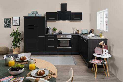 ECKKÜCHE 290/200 cm  in Schwarz, Eichefarben  - Edelstahlfarben/Eichefarben, Basics, Holzwerkstoff/Metall (290/200cm) - Respekta